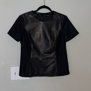 Leather and Wool Massimo Dutti Short Sleeve Shirt